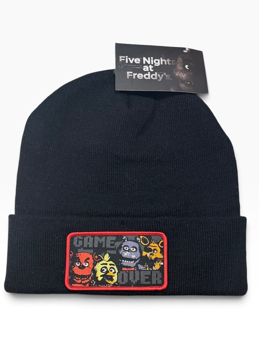Five Nights At Freddy's Game Over Knit Beanie Hat NWT FNAF Black Patch Cap OSFM